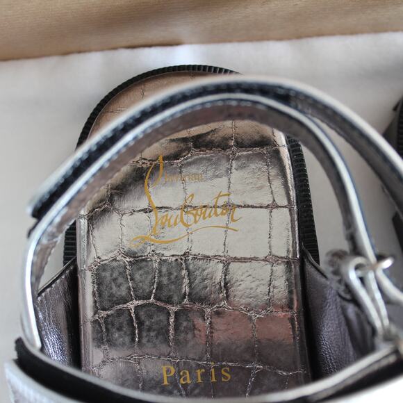 Christian Louboutin Lock Cool Metallic Croc-Embossed Leather Chunky Sandals - Picture 11 of 16